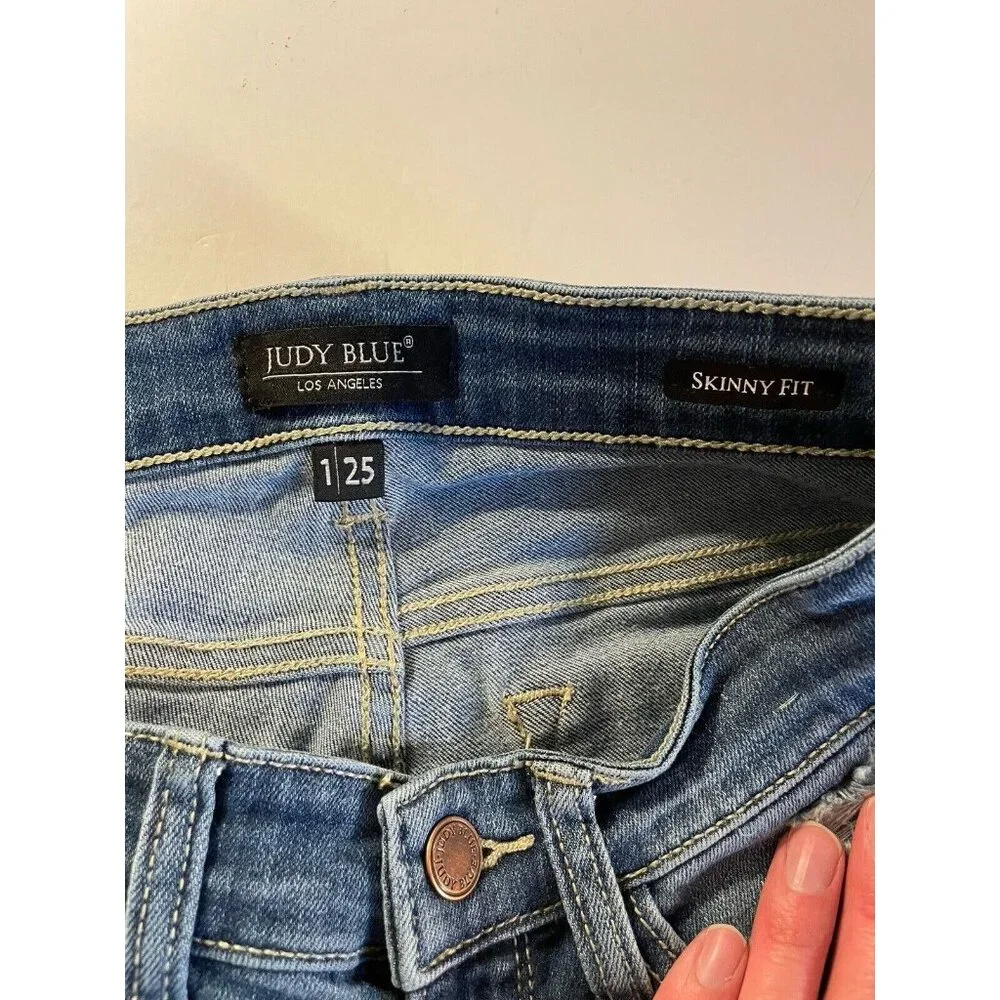 Judy Blue Jeans Womens 1/25 25x28.5 Blue Skinny Distressed Denim JB82109MD - Picture 5 of 16